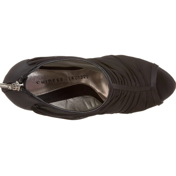 Chinese Laundry 'Hide and Seek' Black Chiffon Bootie 5”heel 8.5M Womens 6.5Men’s - Picture 9 of 15